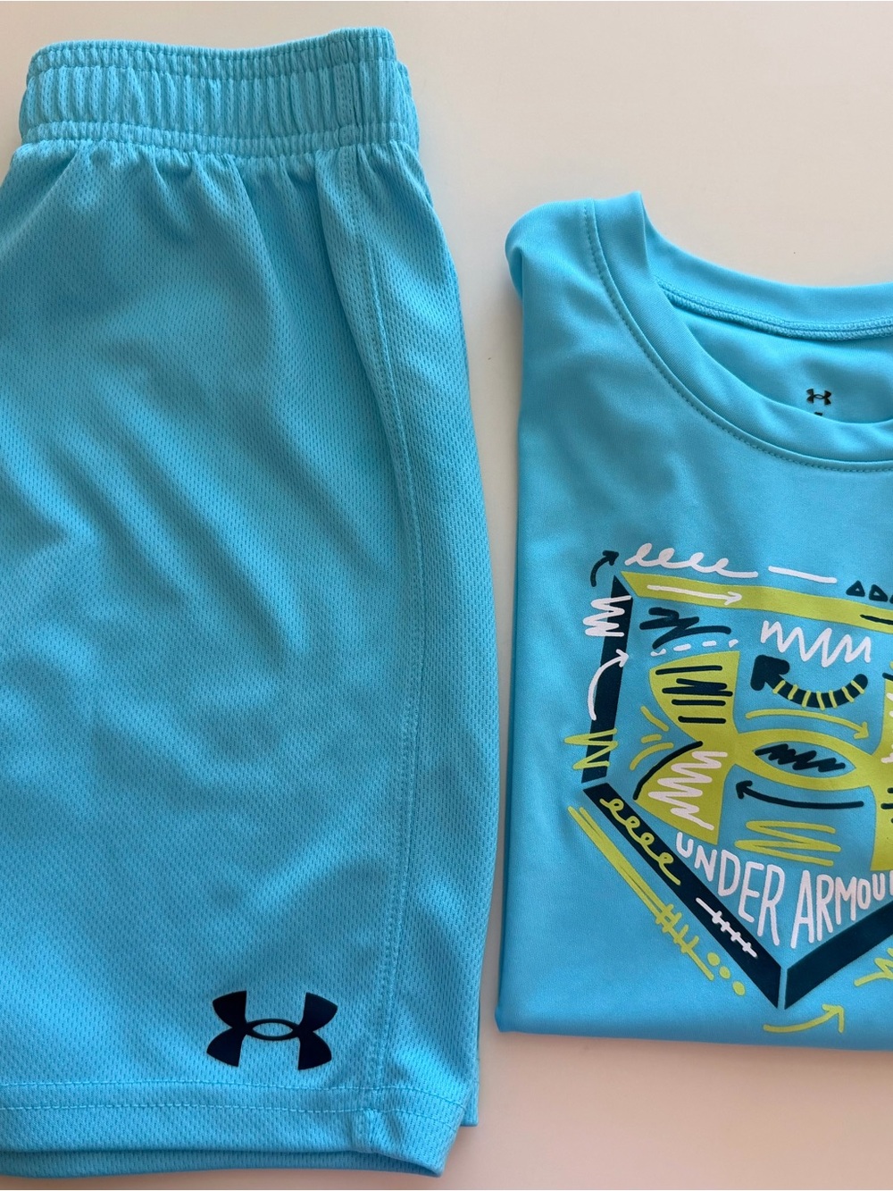Under Armour Kids Aqua Blue Graphic Pajama Set with Navy Logo